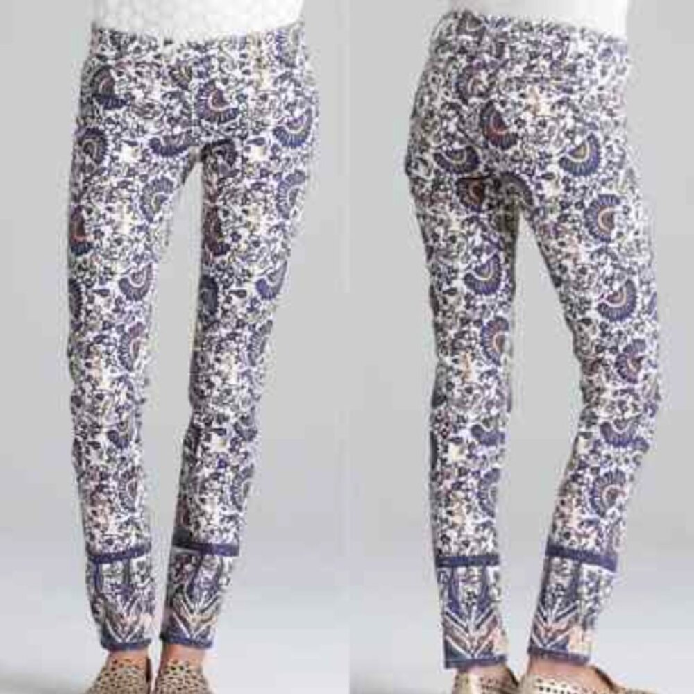 Tory Burch Izzy Cropped Skinny Floral Print Jeans Sz 28 Twill Side Zip